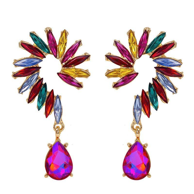 Pinkdudu Exaggerate Glass Geometric Block Zircon Earrings Gradual Color Trendy Drop Earrings Women PD2360