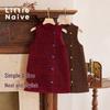 Little Naive Girl's Winter Corduroy Padded Vest Dress with Contrast Buttons