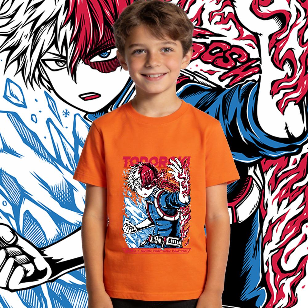 Boys Girls Cotton T Shirt My Hero Academia Shoto Anime Print Kids Casual Short Sleeve Top Soft Breathable Summer Clothing