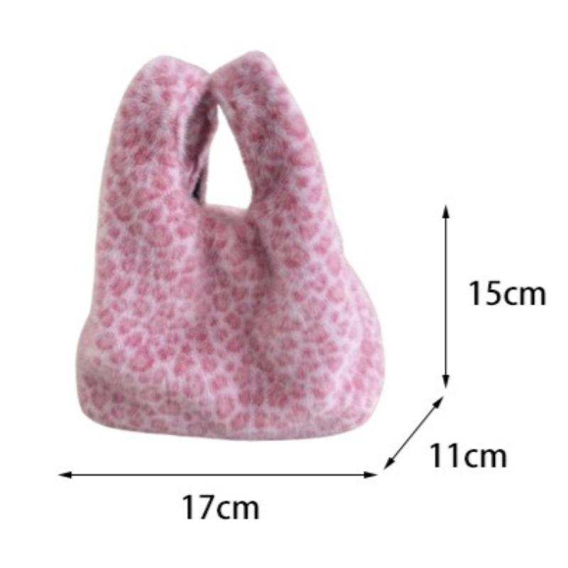 Leopard Print Women Clutch Bag Soft Plush Autumn Winter Fashion Handbag Tote Storage