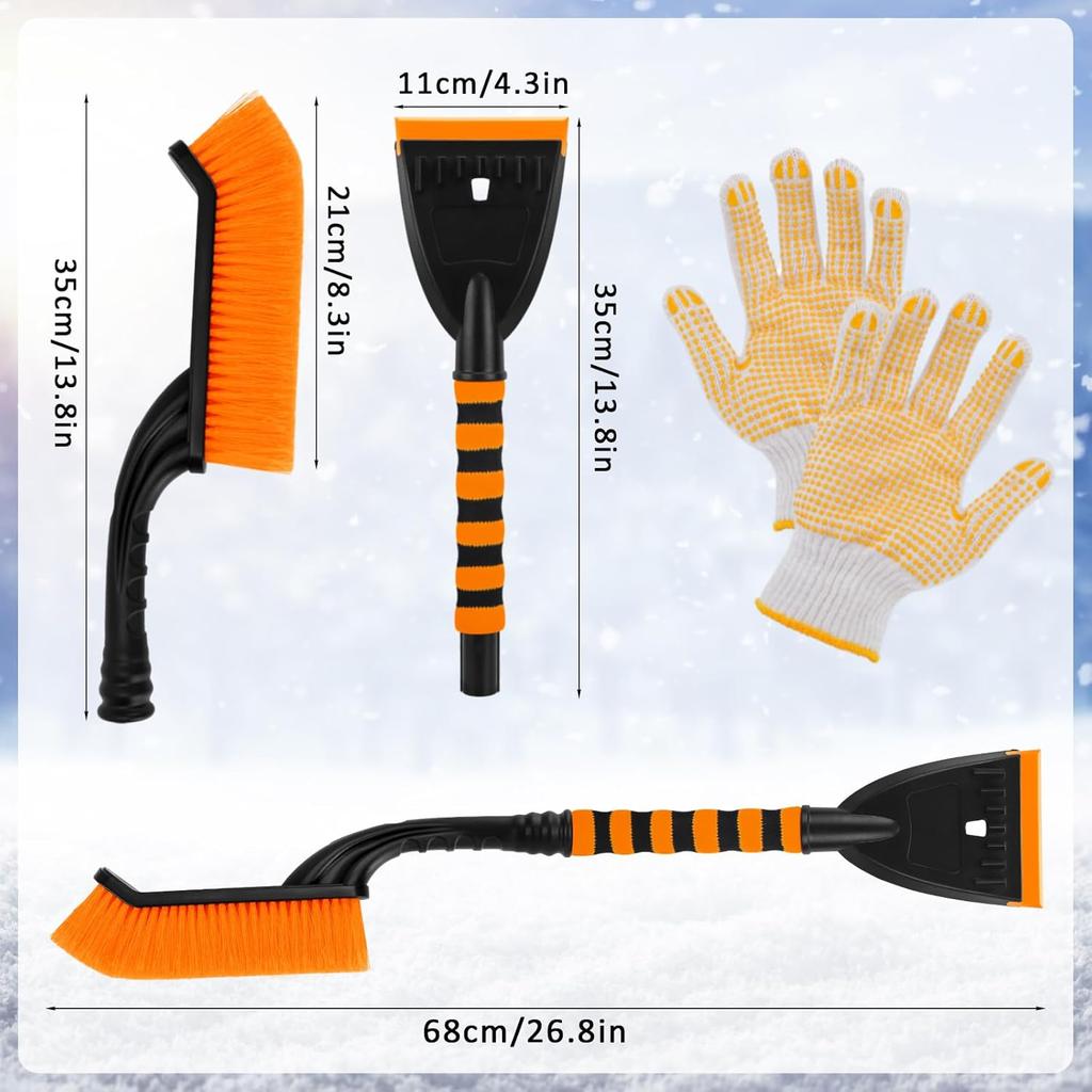 Car Snow Brush And Ice Scraper/26.8" Window Scraper Deicer For Car Windshield, 2 In 1 Ice Scrapers And Brushes With Non-Slip Gloves, Winter Car