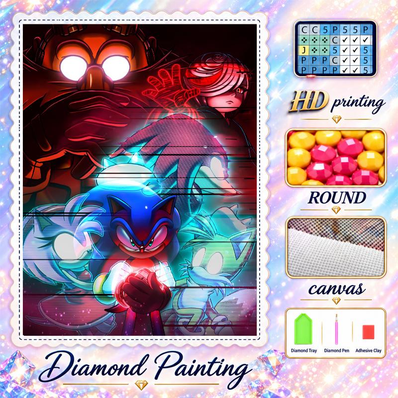Sonic the Hedgehog Diamond Painting Kit 5D Full Drill DIY Diamond Mosaic Wall Art Home Decor