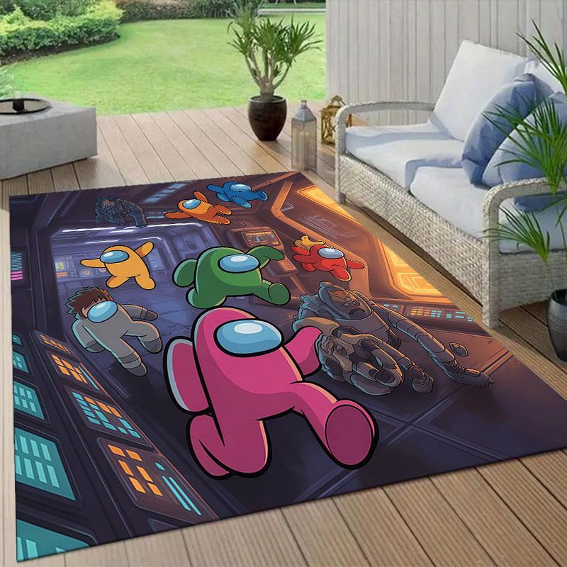 Among Us Flannel Pattern Square Carpet,Area Rug,Carpet Rug for Living Room Bedroom Sofa Playroom Decor,Non-slip Floor Mat