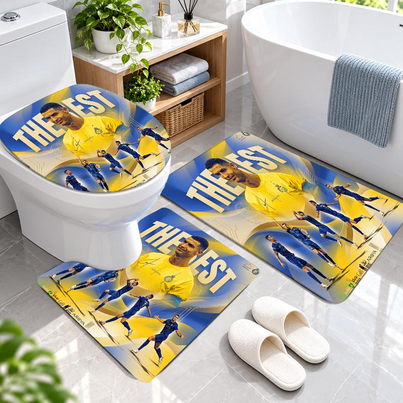3Pcs Flannel Toilet Mat Set Cristiano Ronaldo Bathroom Rug Bath Carpet Non Slip Home Decor