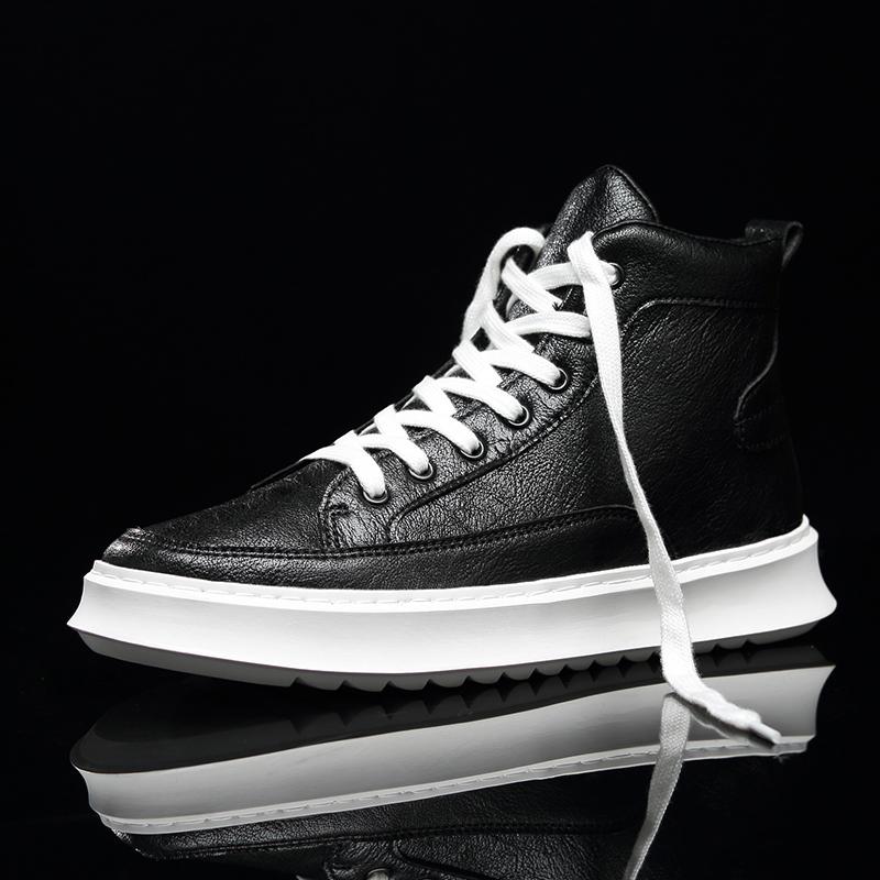 Leather Fashion High Top Shoes Men Lace-Up Mens Elevator Sneakers New Arrival Men Casual Shoes Hot Sale All-match Men's Boots