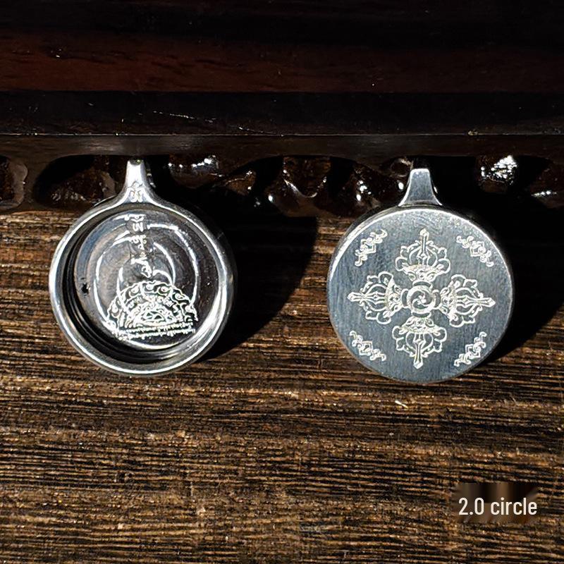 Ciondolo in Acciaio Titanio Thangka Tibetano: Scatola per Gu, Monofacciale/Bifacciale, Oro/Argento, Guscio Amuleto del Buddha Benming