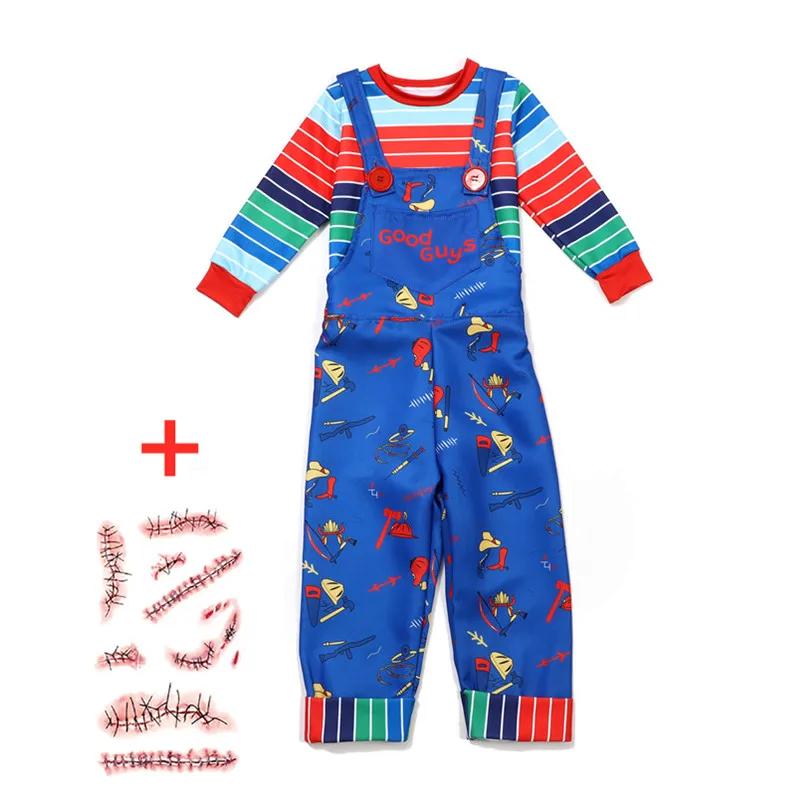 3-12Y Chucky Costume Halloween Outfit Printed Letter Overalls Child Cosplay Dress Up Give The Gift of Scar Stickers