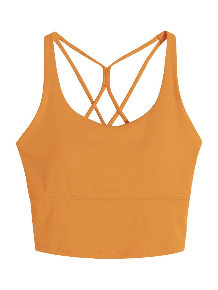 Solid Color Cross-Back Sports Bra with Integrated Cup - Sexy and Slimming Yoga Tank Top