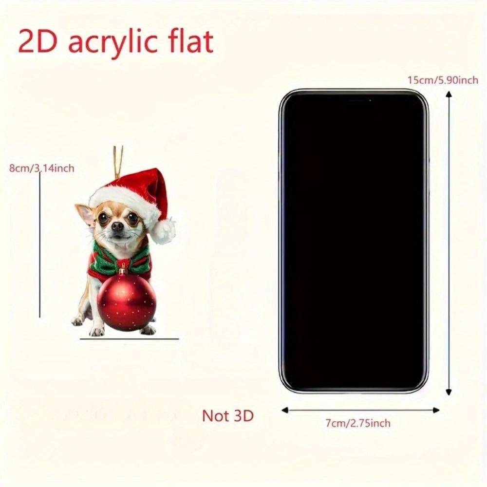 2D Chihuahua Christmas ornament for car mirrors, home decor, and keychains. A perfect holiday gift.