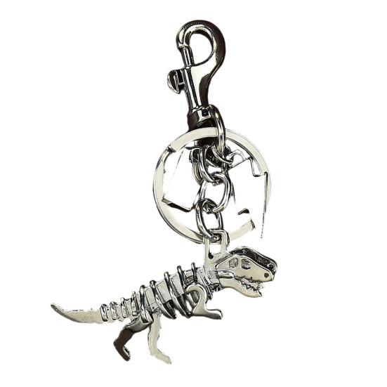 

Keychain Pendant Dinosaur T-Rex Skeleton Metallic Luster Bag Charm Alloy Triple Reinforced Lobster Clasp Key Ring срібний