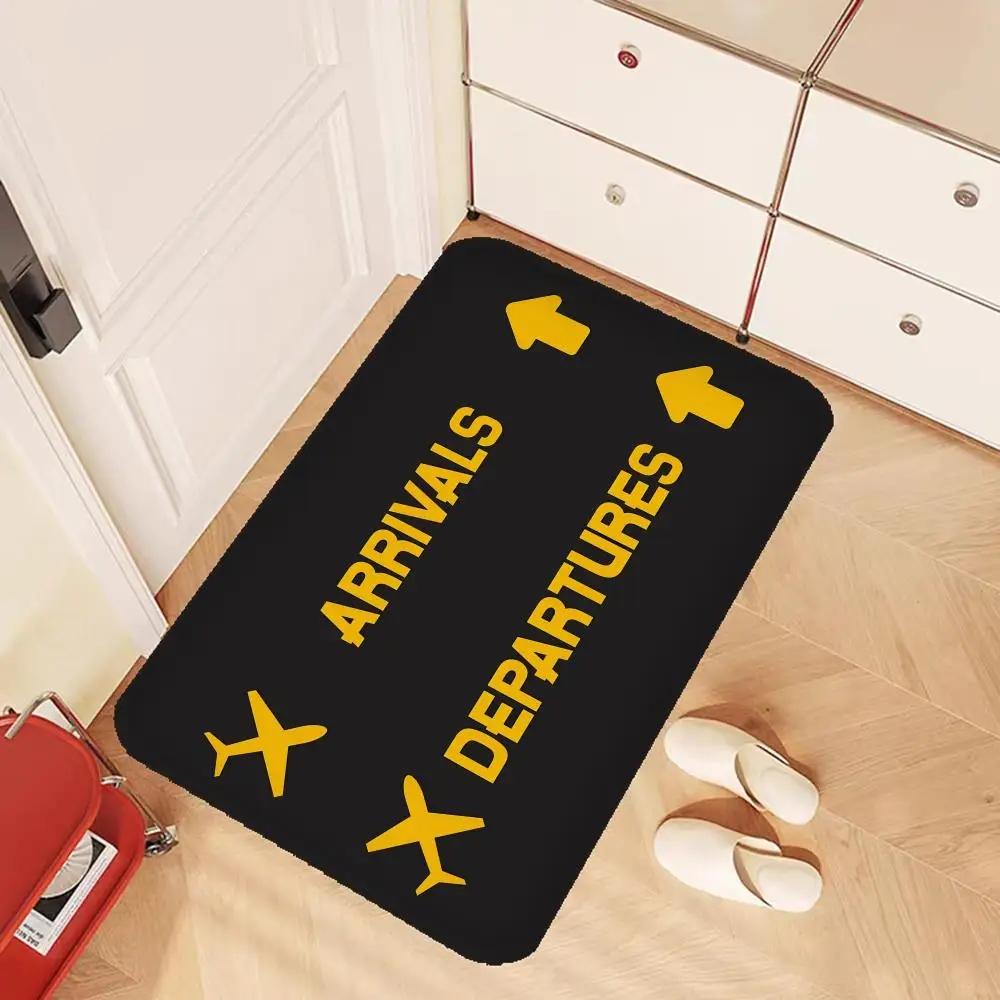 Arrival and Departure Flight Airport Door Mat Washable Non-Slip Living Room Sofa Chairs Area Mat Kitchen Doormat Area Rug