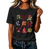 Damen Casual Weihnachten Bedrucktes Kurzarm-T-Shirt mit festlichem Feiertagsdesign