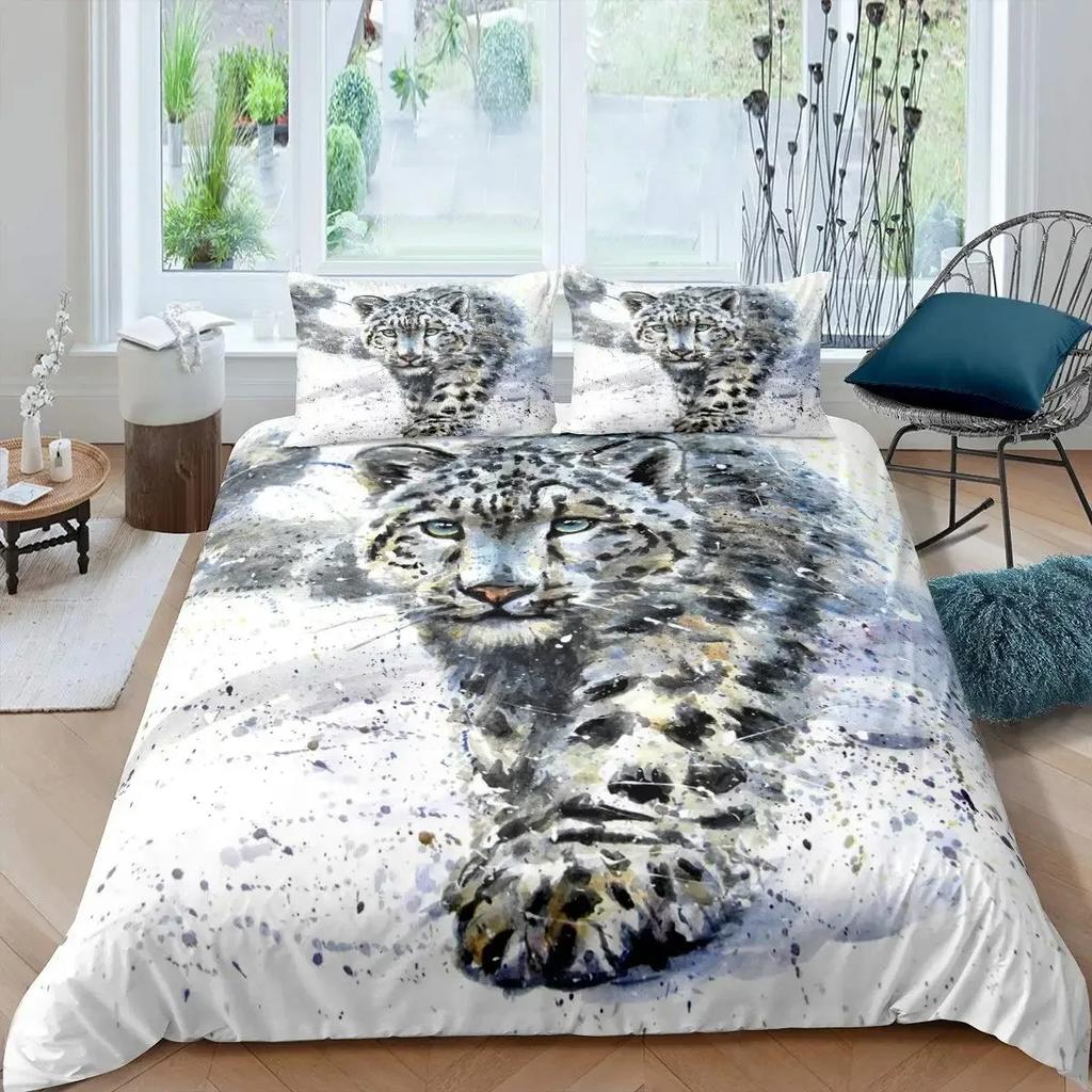 Set Copripiumino Leopardo King Copripiumino Ghepardo Feroce Copriletto Animale Selvatico Safari Decorazione Camera da Letto per Adolescenti Set Biancheria da Letto