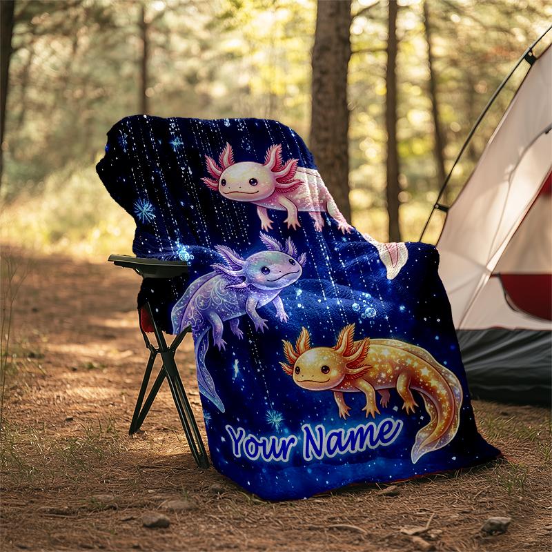 1PC Custom Name Axolotls Stars Flannel Blanket Versatile,all-season Throw Suitable for the Living Room,bedroom,camping,travel,and Gift