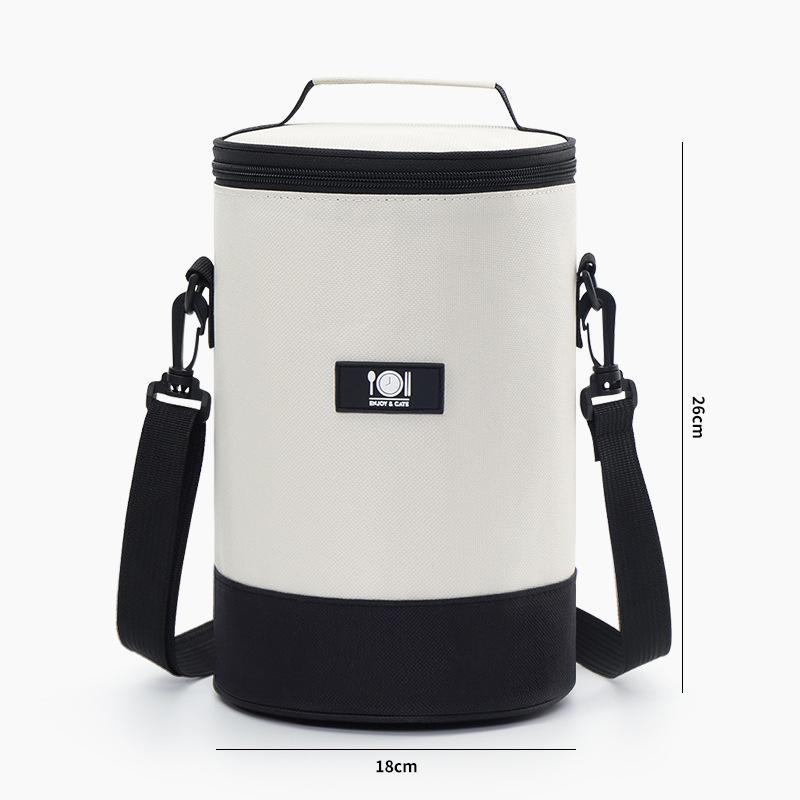 Portable Round Barrel Thermal Lunch Bags Hand-held Bags Student Office Insulated Cooler Box Food Container with Shoulder Strap