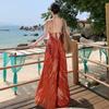 Holiday Style Design Orange Suspender Skirt New High-end French Coffee Break Dress Women