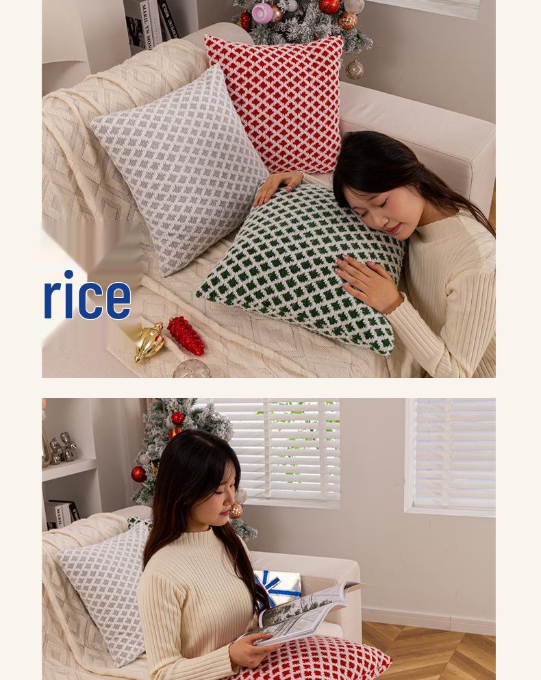 Diamond Check Jacquard Plush Christmas Pillowcase - Decorative Cushion Cover for Living Room, Bedroom, Sofa