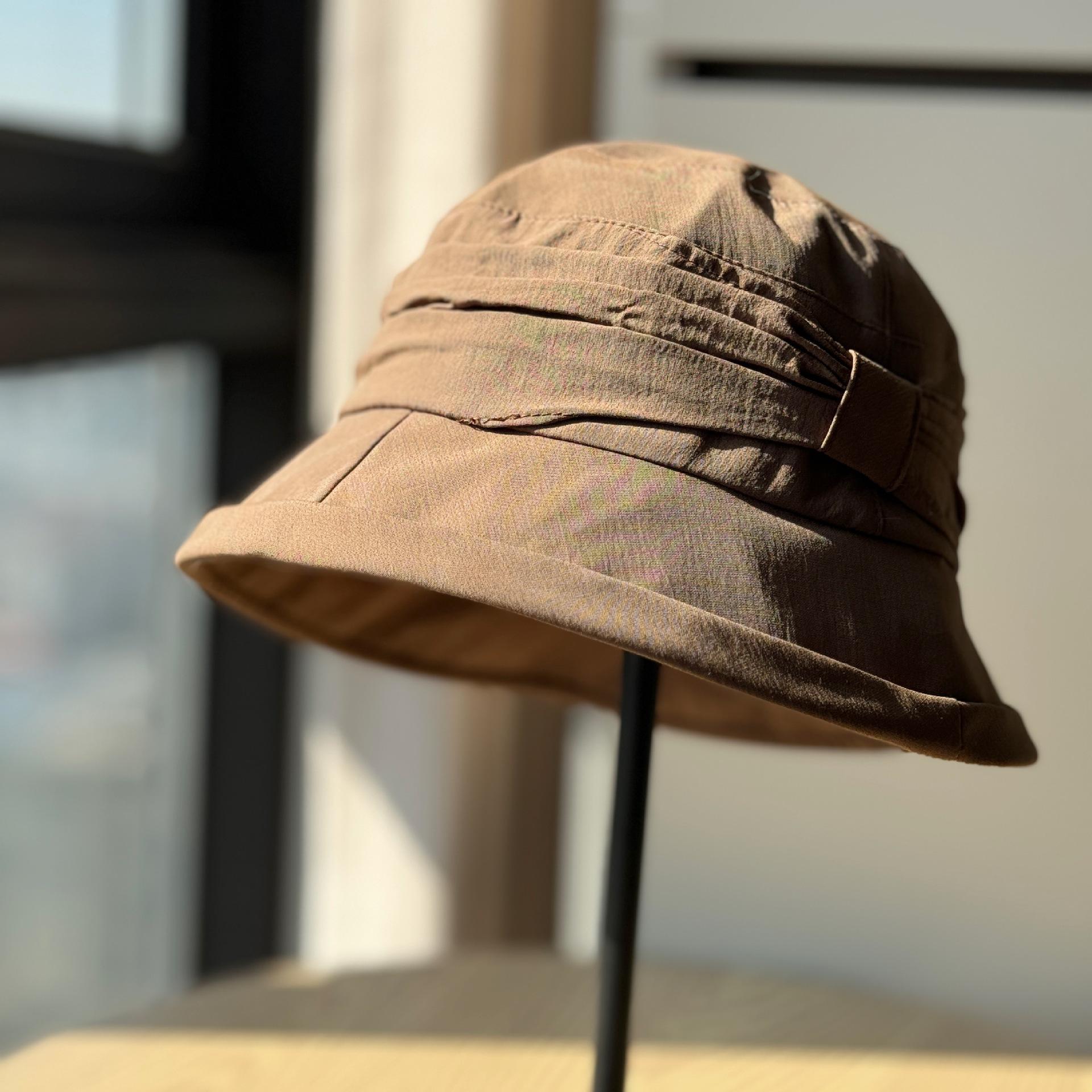 

New pleated fisherman hat for women, elegant and stylish for spring and autumn, makes the face look smaller, provides sun protection, soft and Adult54-60Adjustable коричневий