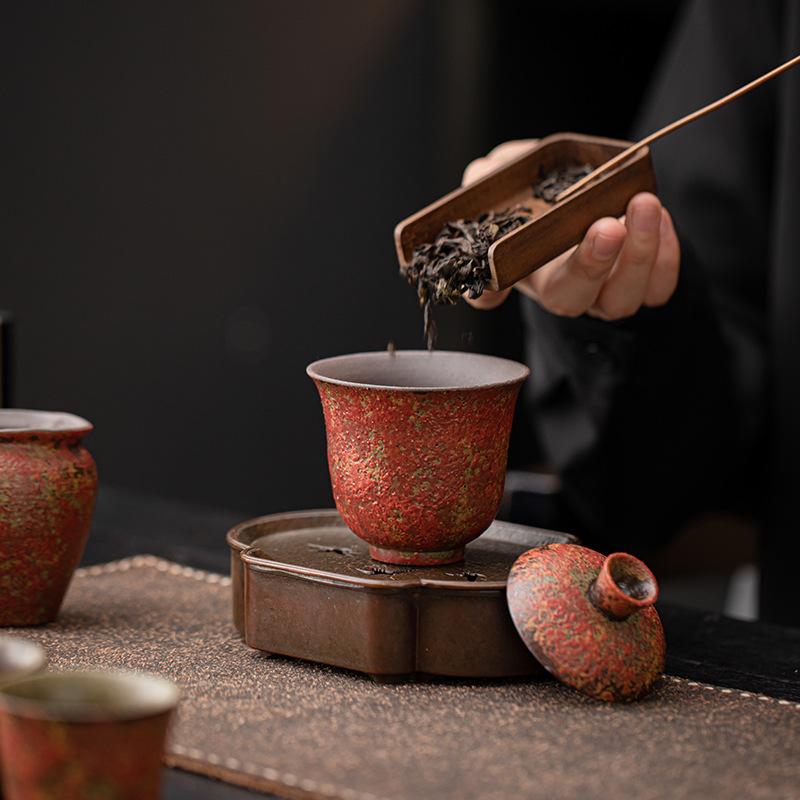 130ml Kiln Change Red Old Rock Mud Gaiwan Retro Tea Tureen Teas Bowl With Lid Kit Tea Maker Cover Bowl Kung Fu Tea Set Decor