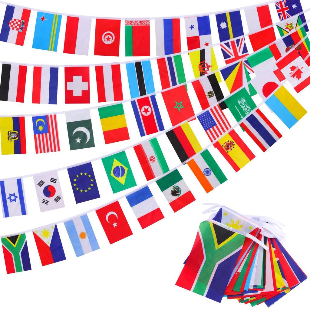 14cm x 21cm International Country Flags Bunting 50 or 100 Pieces Soccer Theme Decorative Hanging Flags for Party Event Decoration