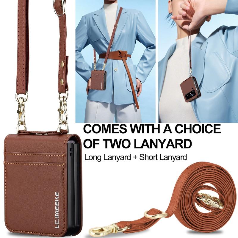 Handyhülle für Samsung Galaxy Z Flip 7 6 5 4 3 Flip6 Flip5 Flip4 Mit langem Lanyard Lederbrieftasche Kartenhülle Crossbody-Tasche Rückentasche