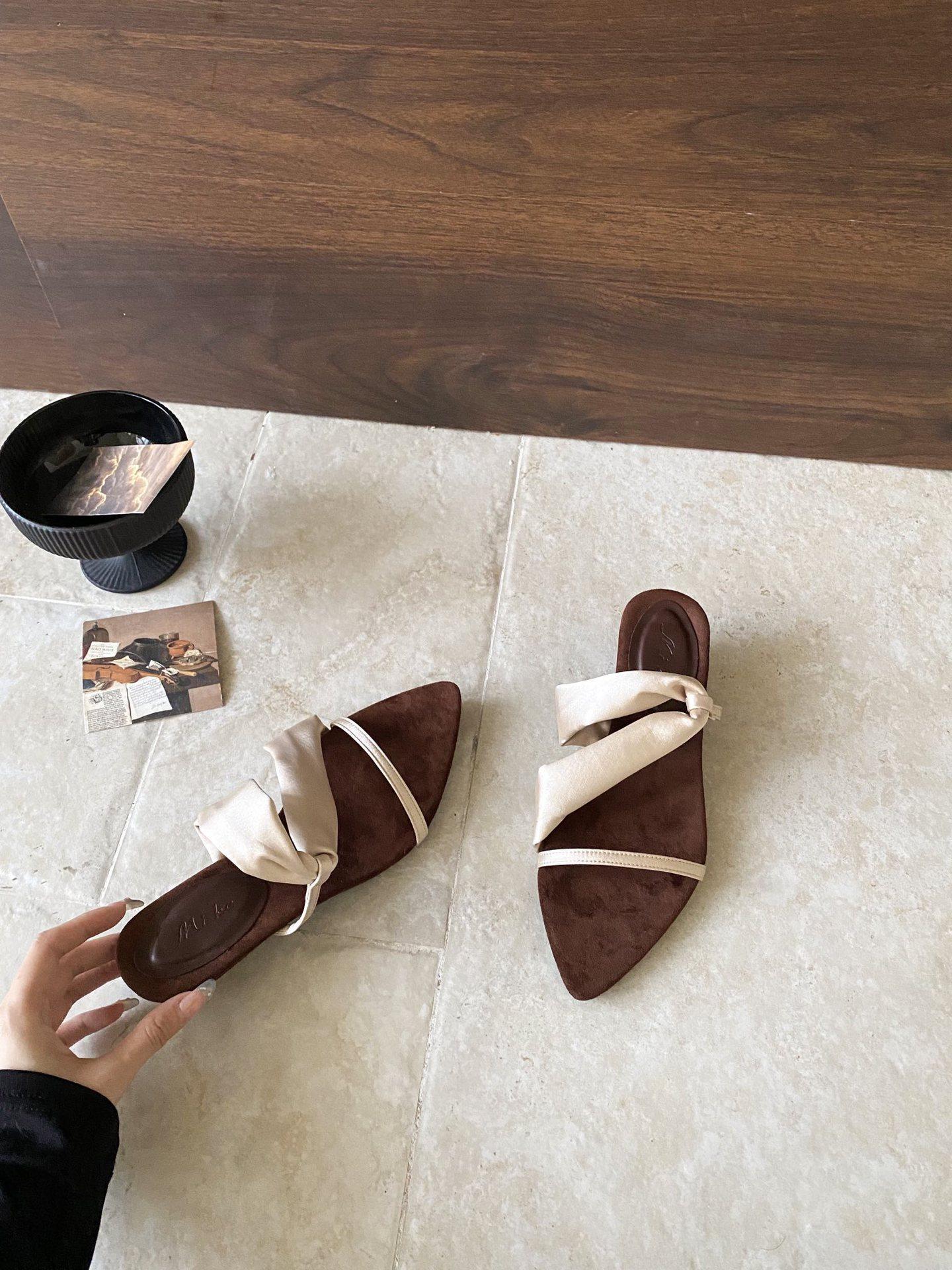 

Korean new wedge heel short heel satin Roman slippers 39 абрикосовый