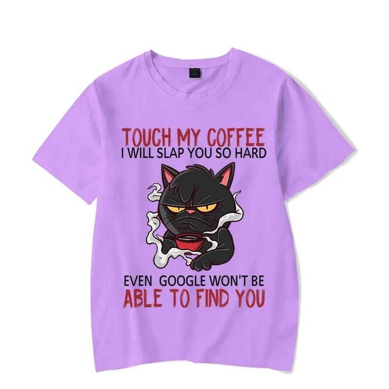 Kawaii Katze T-Shirts Tops Fass meinen Kaffee an, ich werde dich so hart schlagen Grafik T-Shirt Lustiges T-Shirt Mode Harajuku T-Shirt Streetwear