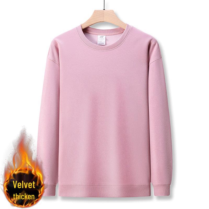 420g schwere Baumwolle Herren Verdickter Rundhals Samt Hoodie – Einfarbige Langarm Winter Basisschicht Hemd.