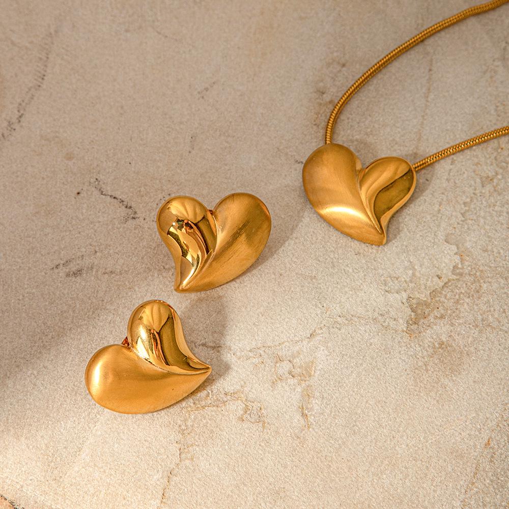 

JD 18k Gold & Stainless Steel Pendant Necklace and Earring Set - Smooth & Brushed Design