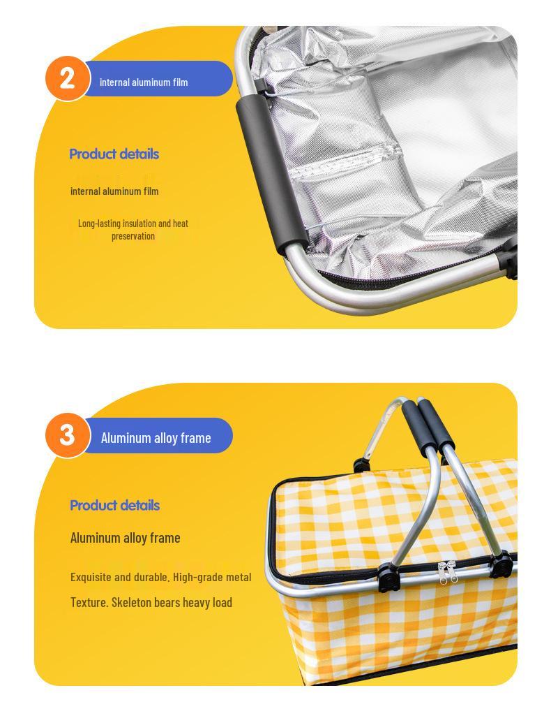 Large Capacity Portable Picnic Basket Cooler Bag with Aluminum Foil for Outdoor Camping