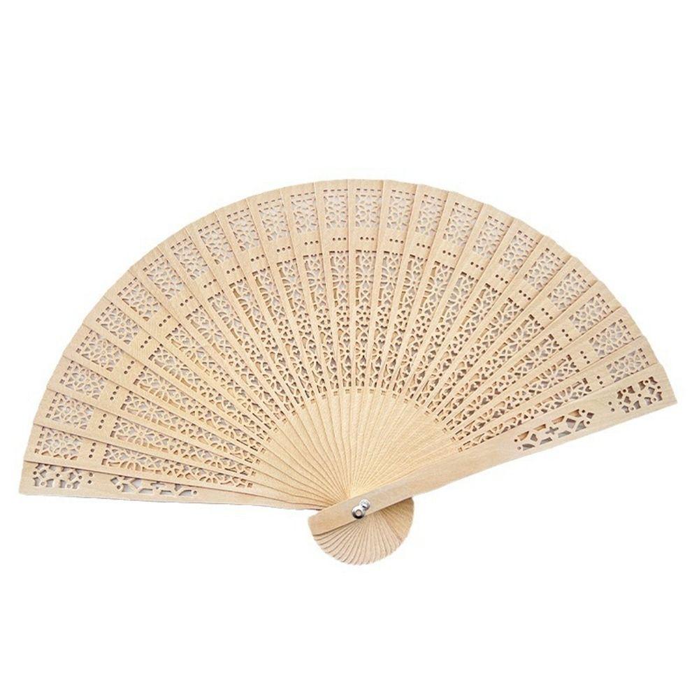 Vintage Bamboo Folding Fan Engraved Hollow Wooden Fan New Hand Held Fan  Women