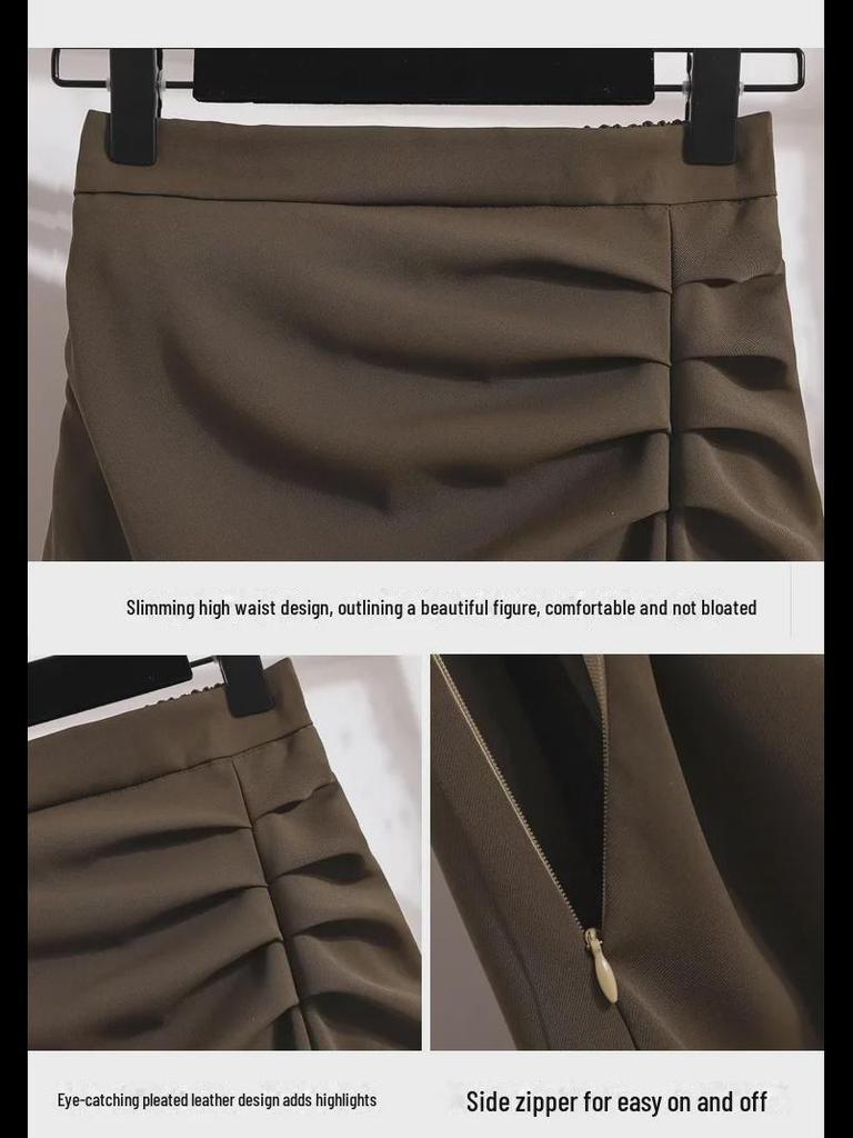 Hochwertiger schwarzer Schlitzrock für Damen – mittellang, hohe Taille, schmale Passform für Frühling und Herbst 2024