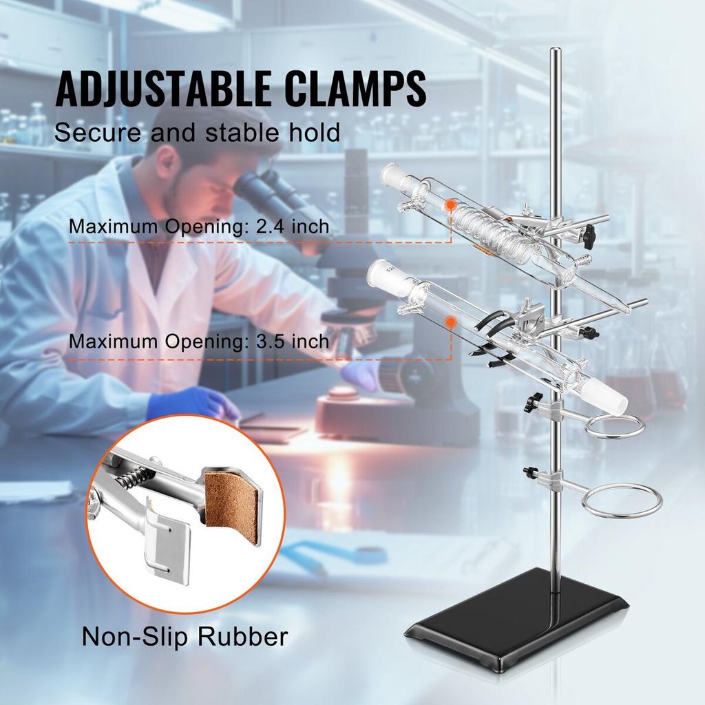 Lab Stand Support, Laboratory Retort Support Stand 2 Sets, Steel Lab Stand 23.6" Rod and 8.3" X 5.3" Cast Iron Base, Includes Flask Clamps, Burette