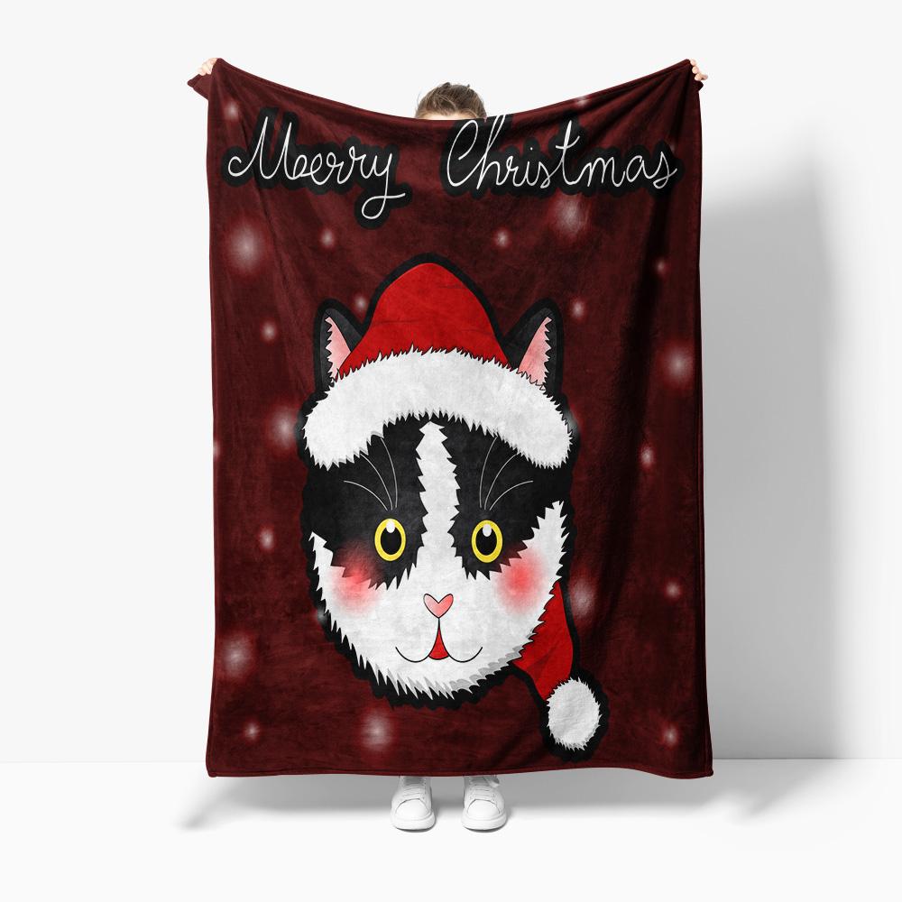 TU Cute Cat Christmas Throw Blanket Cozy Fluffy Sherpa Soft Warm Holiday Decor Gift Home Bedding Dorm Room