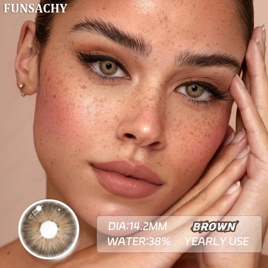 FUNSACHY 1 Pair Black Coloron Contacts Lens Yearly Use Natural Korean Brown Eyes Contact Gray Pupils Cosmetics Fashion Softlen