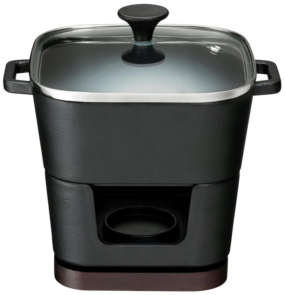 Ishigaki Industry Ishigaki Cast Iron Pot Approx. W18.5 x D14.5 x H17mm Capacity Approx. 980ml IH Compatible Delish Life COLO Square Pot with Glass Lid