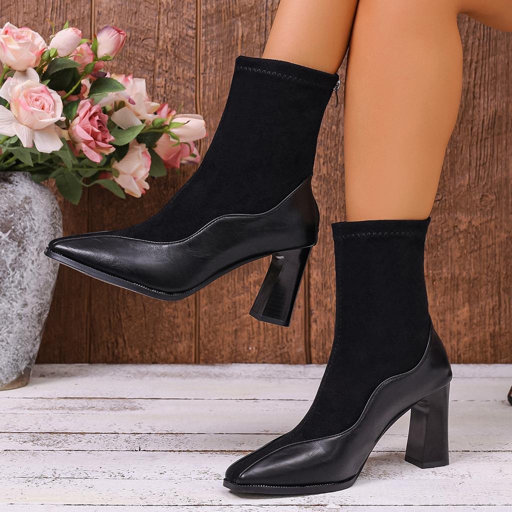 Fashion Women's Boots Fashionable Autumn New Comfortable Pointed Toe Side Zipper  Versatile Chunky Heels  Women's High Heel Boots 625