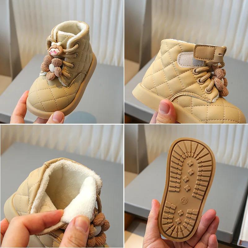 Botas Para Niña Plush Children Snow Boots Winter New Soft Soled Girl Cotton Boot Warm Boy Ankle Boots Cute Short Boot Child Shoe