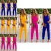 Elegant Damers Spaghetti Stropper Vide Ben Bodycon Jumpsuit Med V-hals Romper Bukser