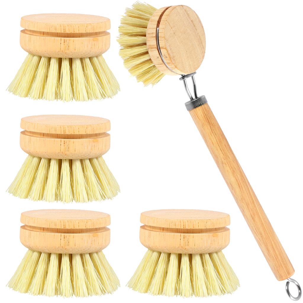 4/5Pcs Bamboo Dish Scrub Brushes Replaceable Dish Brush Kitchen Wooden Cleaning Scrubbers Household Cleaning Brush Cleaning Tool