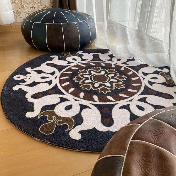Retro Round Carpet Thickened Bedroom Bedside Carpet Computer Chair Dirt Resistant Cartoon Washable