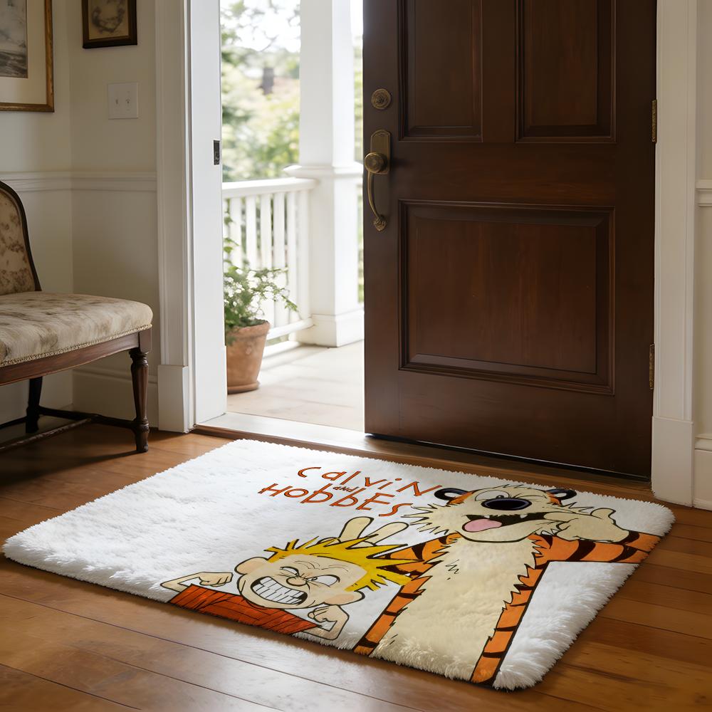 Calvin Und Hobbes Selbstklebende Kunst Bodenmatte Weiche Flanell-Absorbierende Matte Rutschfester Teppich Zuhause Schlafzimmer Badezimmer