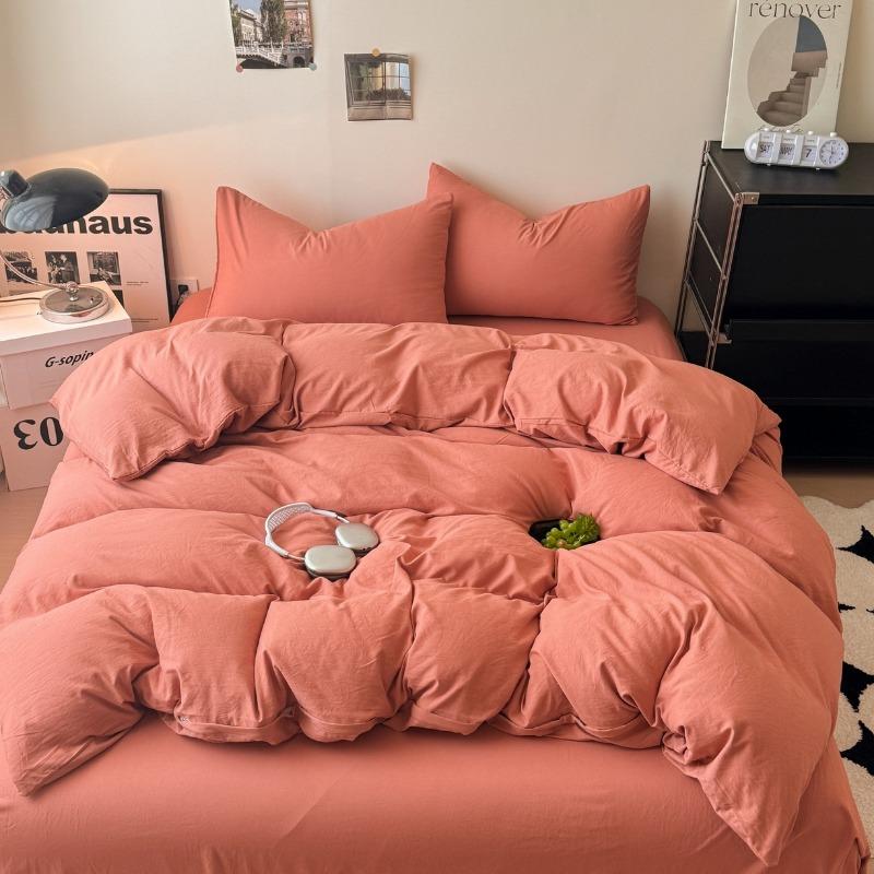 new solid color washed cotton four-piece set Shuangpin student dormitory single bedding three-piece set