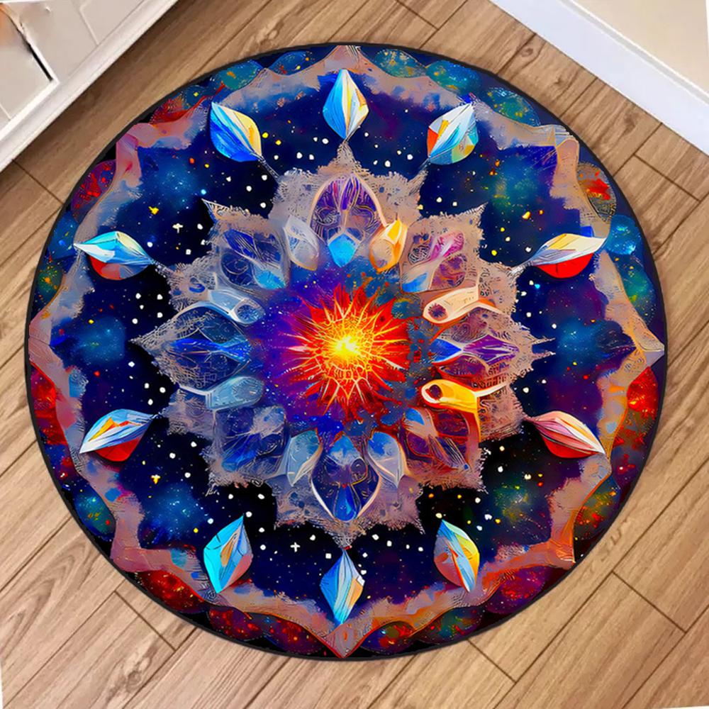 Colorful Mandala Printed Yoga Round Rug Girls Living Room Sofa Rug Home Bedroom Bedside Soft Rug Coffee Table Mat Reading Use