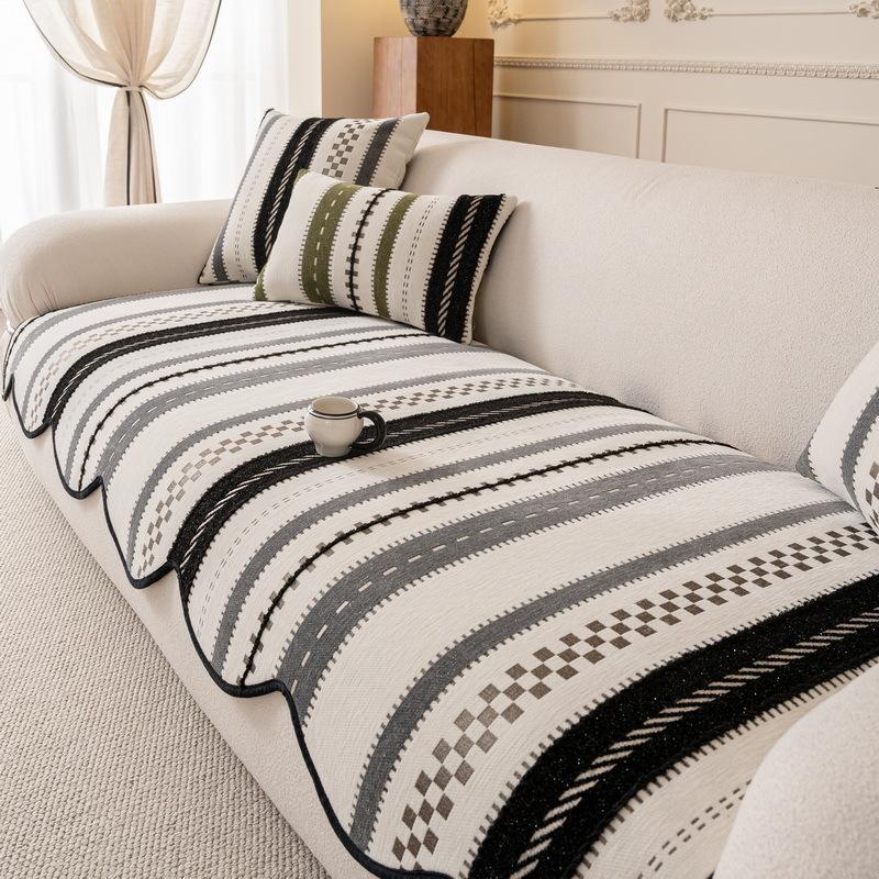 

1 шт. Скандинавский полосатый чехол на сиденье дивана, подушка, шенилл, все сезоны, нескользящий, пылезащитный, полотенце для L-образного дивана, коврик-подкладка для дивана для домашних животных и детей A 70x70cm 1PC