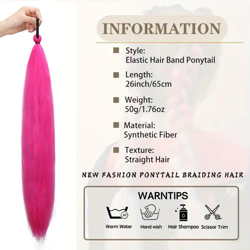 26 Zoll Synthetischer Langer Gerader Pferdeschwanz mit Elastischem Haar Bunter geflochtener Pferdeschwanz Haarverlängerungen Haarschmuck für Frauen