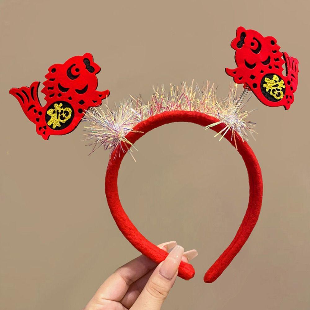 Cartoon 2024 Happy New Year Headband Red Hairband New Year Headdress Lovely Dragon Headband  Girl