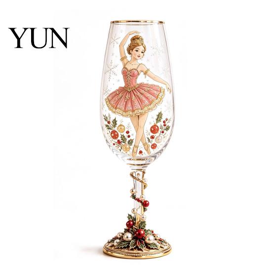 Pahar Roșu Festiv Crăciun Cascană de Nuci Pahar Șampanie, 350ml Pictat Manual Decor Masă de Sărbătoare Veselă Decorativă pentru Masă și Anul Nou