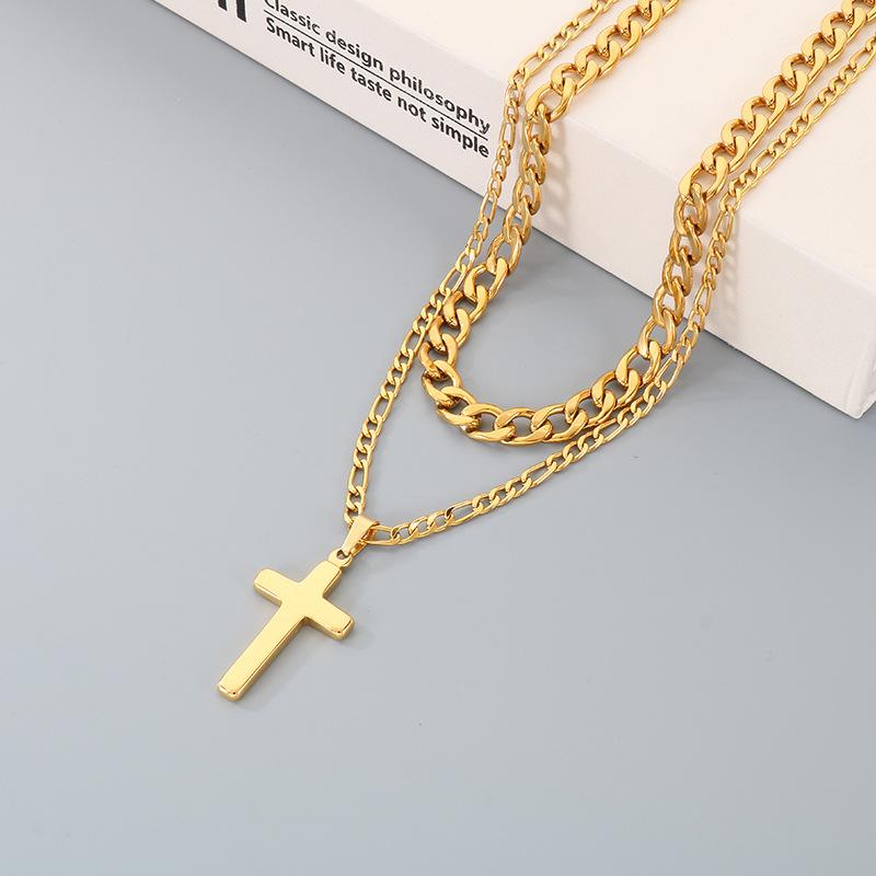 Europäische und Amerikanische Herren- und Damen-Nischen-Persönlichkeits-Kette Doppel-Schicht Kreuz-Anhänger Schmuck Halskette Männlich 2026