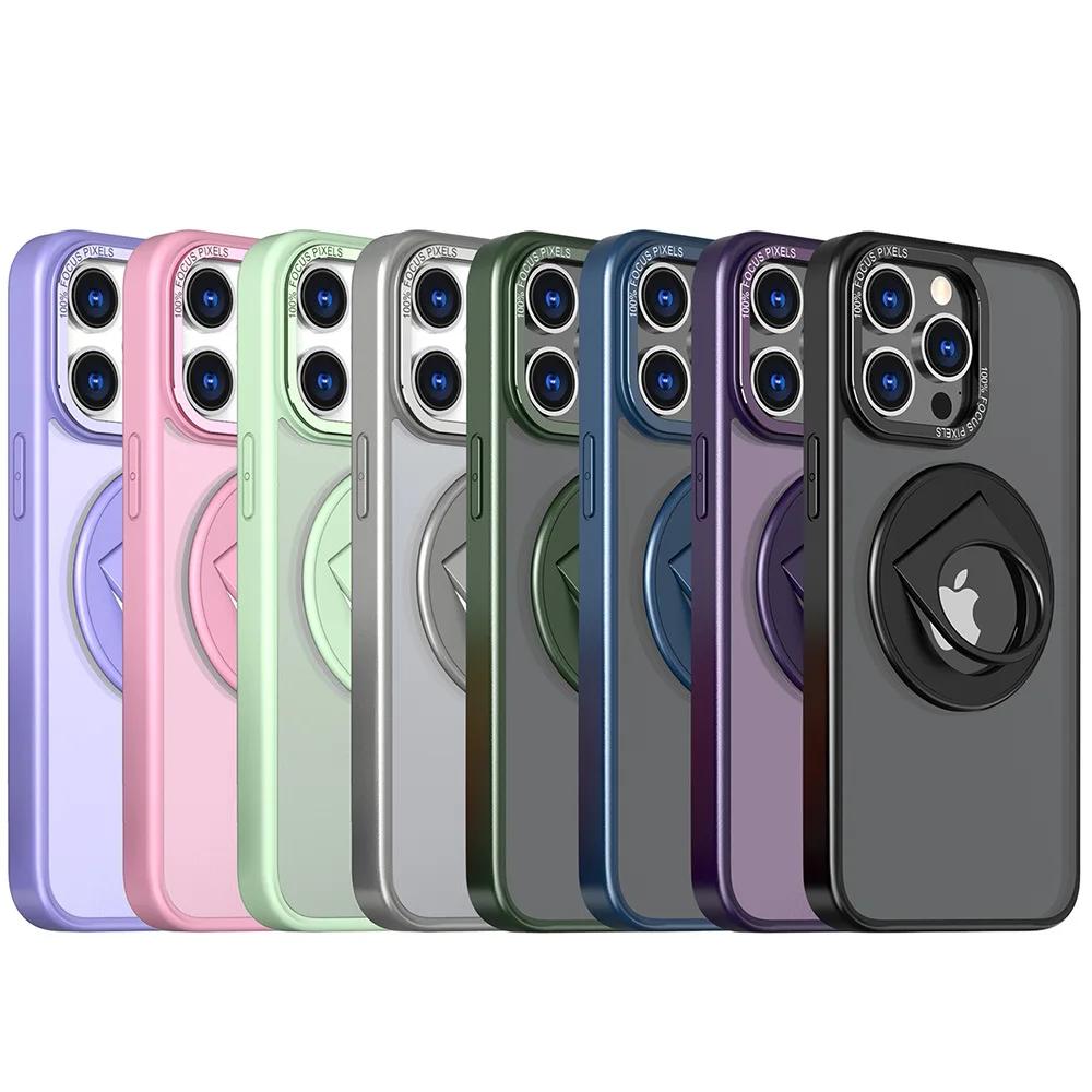 Magnetic Mobile Phone Case with Ring Kickstand for iPhone 15 14 Pro Max Case 13 12 11 Plus Matte Cases Shockproof Stand Cover